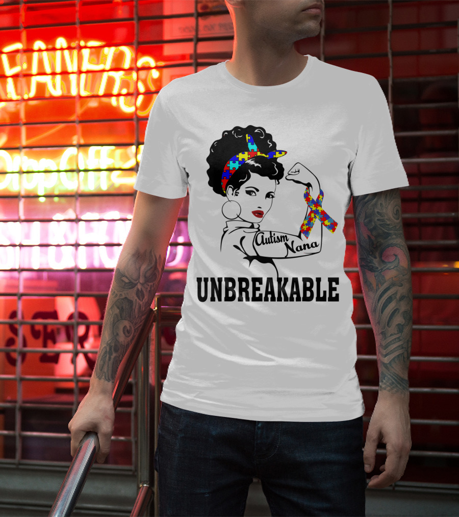 Autism Nana Unbreakable Puzzle Ribbon Strong Woman T-Shirt