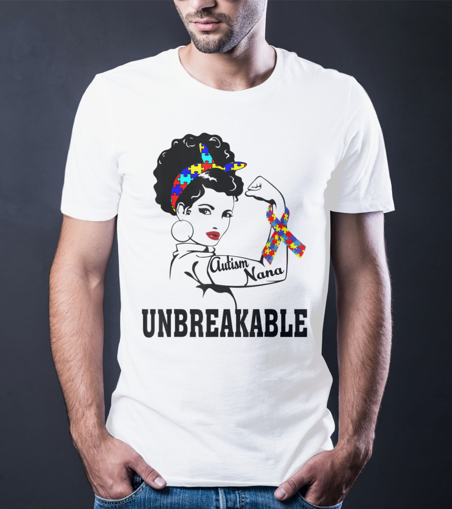 Autism Nana Unbreakable Puzzle Ribbon Strong Woman T-Shirt