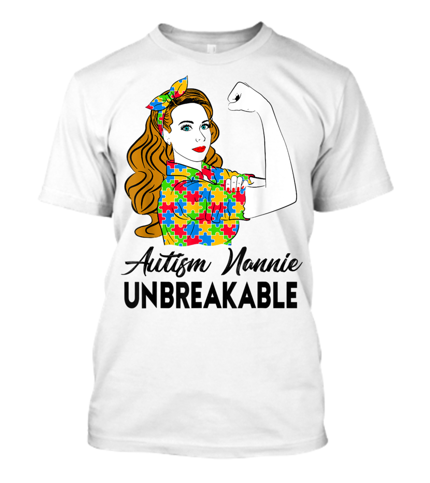 Unbreakable Autism Nannie Puzzle Pattern Awareness T-Shirt