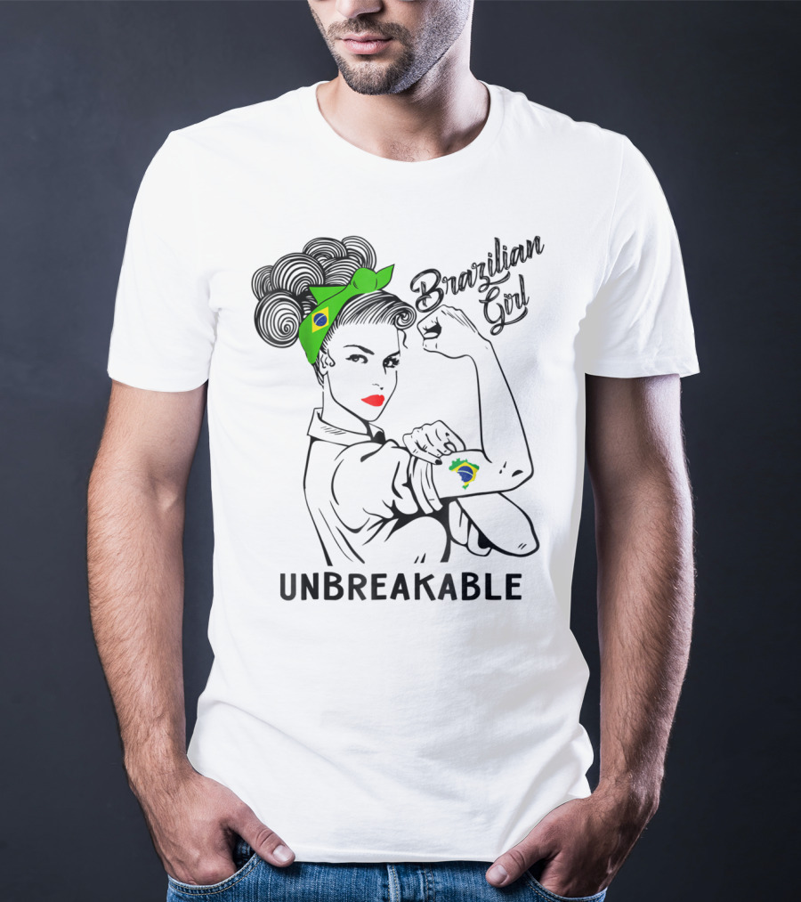 Brazilian Girl Unbreakable With Brazil Flag Bandana And Tattoo T-Shirt