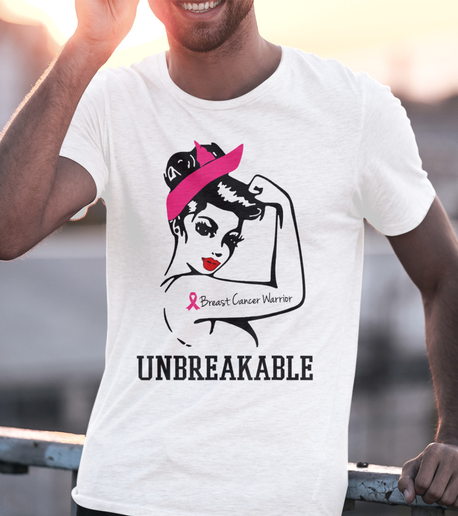 Unbreakable Breast Cancer Warrior Rosie The Riveter Pink T-Shirt