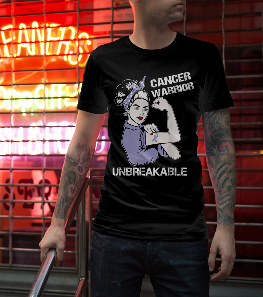 Cancer Warrior Unbreakable Rosie The Riveter Purple T-Shirt