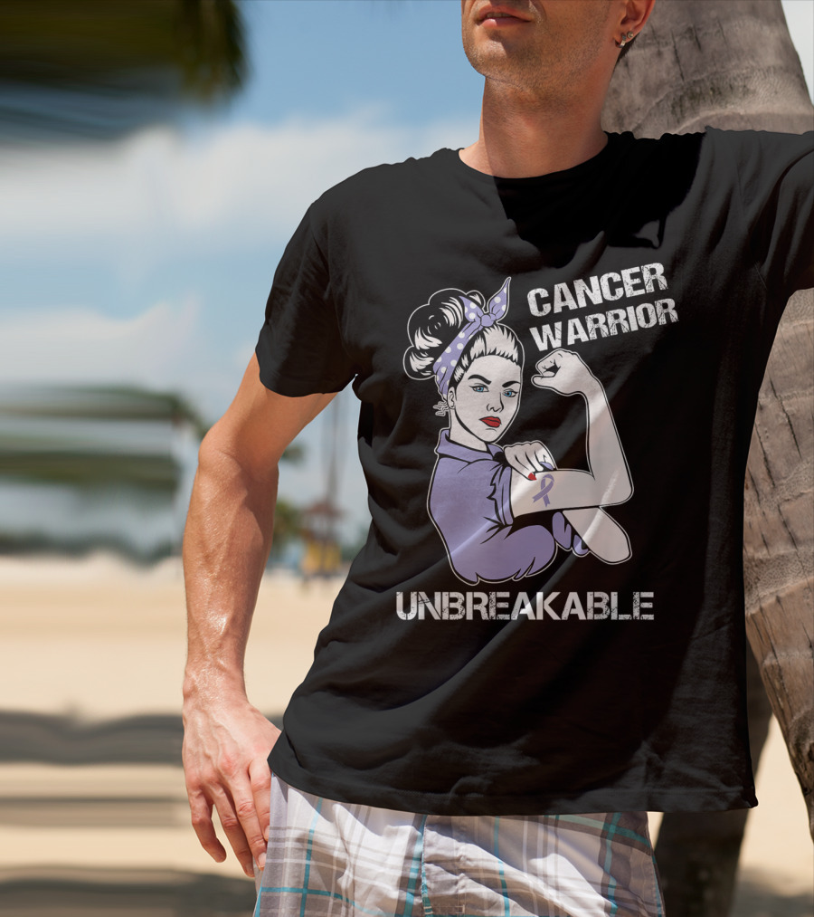 Cancer Warrior Unbreakable Rosie The Riveter Purple T-Shirt