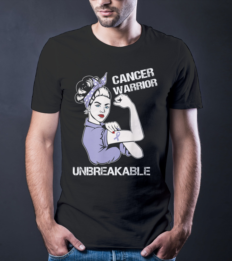 Cancer Warrior Unbreakable Rosie The Riveter Purple T-Shirt