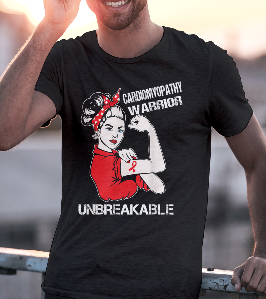 Cardiomyopathy Warrior Unbreakable Rosie Riveter Red T-Shirt