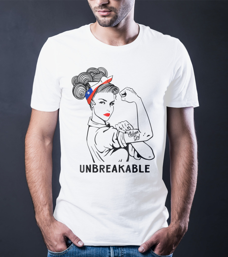 Chilean Girl Unbreakable Rosie Riveter Heritage With Chile Flag Bandana T-Shirt