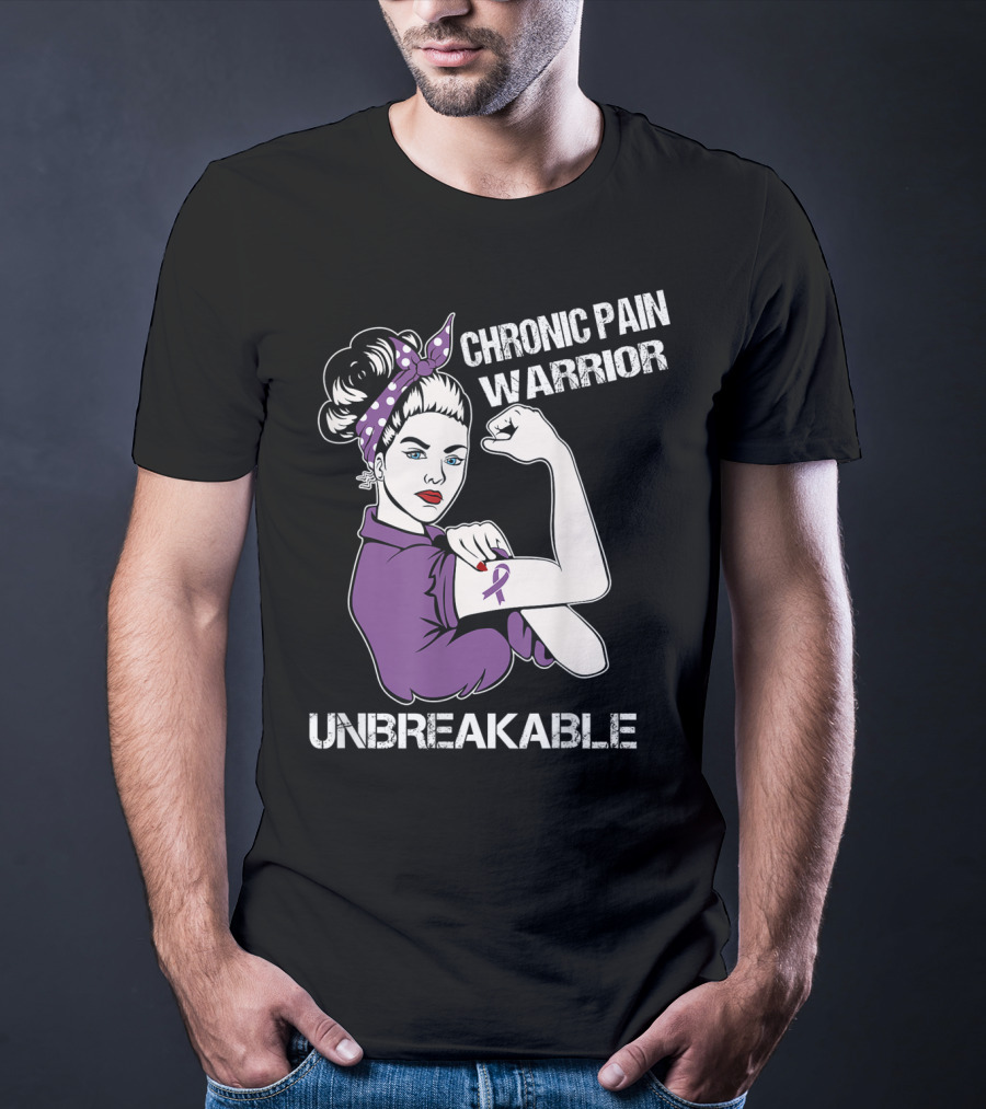 Chronic Pain Warrior Unbreakable Rosie Riveter Purple T-Shirt