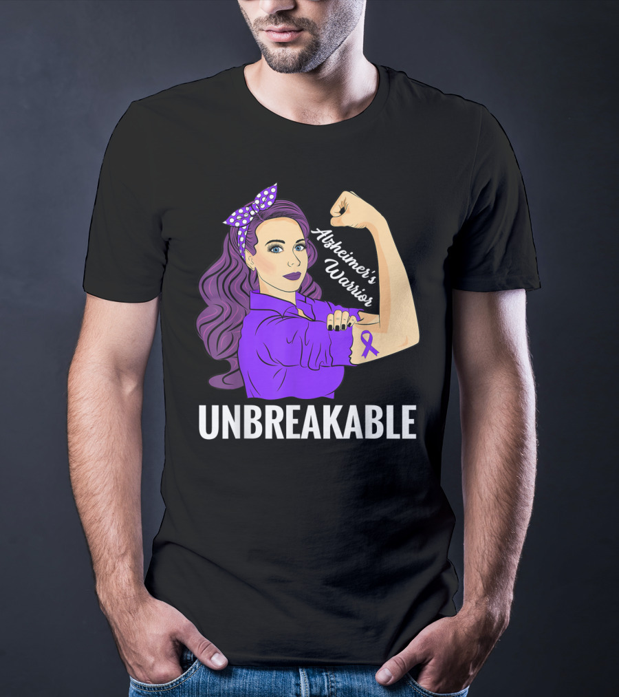 Alzheimer's Warrior Unbreakable Alz Awareness Strong Woman T-Shirt