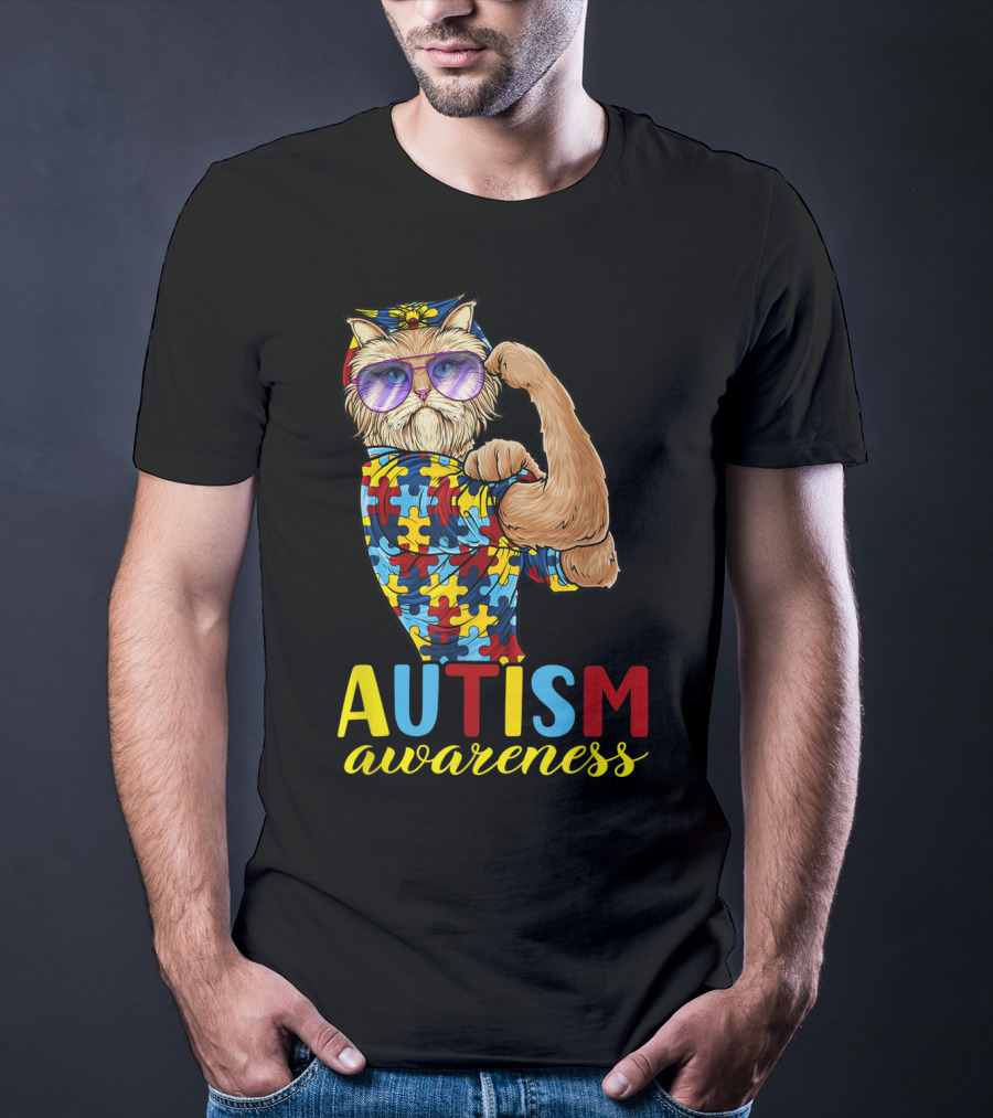 Autism Awareness Unbreakable Cat With Puzzle T-Shirt