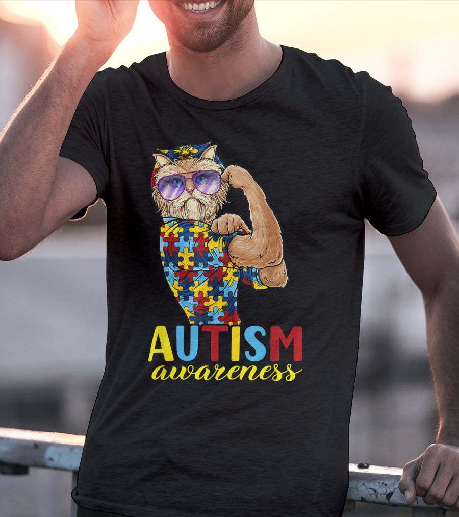 Autism Awareness Unbreakable Cat With Puzzle T-Shirt
