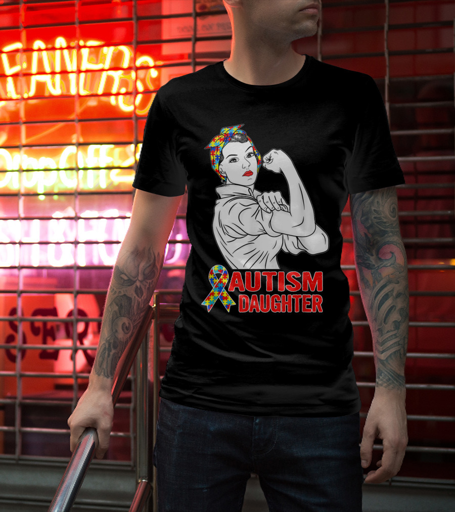 Autism Daughter Unbreakable Rosie The Riveter Autism Awareness Puzzle T-Shirt