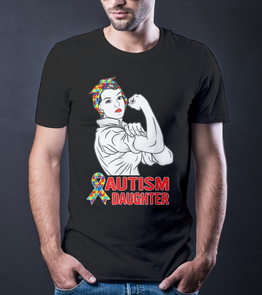 Autism Daughter Unbreakable Rosie The Riveter Autism Awareness Puzzle T-Shirt