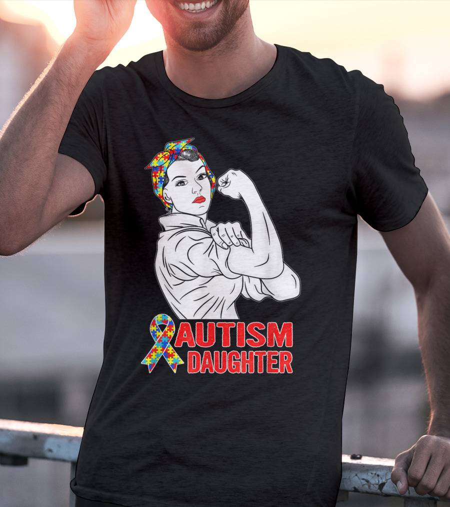 Autism Daughter Unbreakable Rosie The Riveter Autism Awareness Puzzle T-Shirt