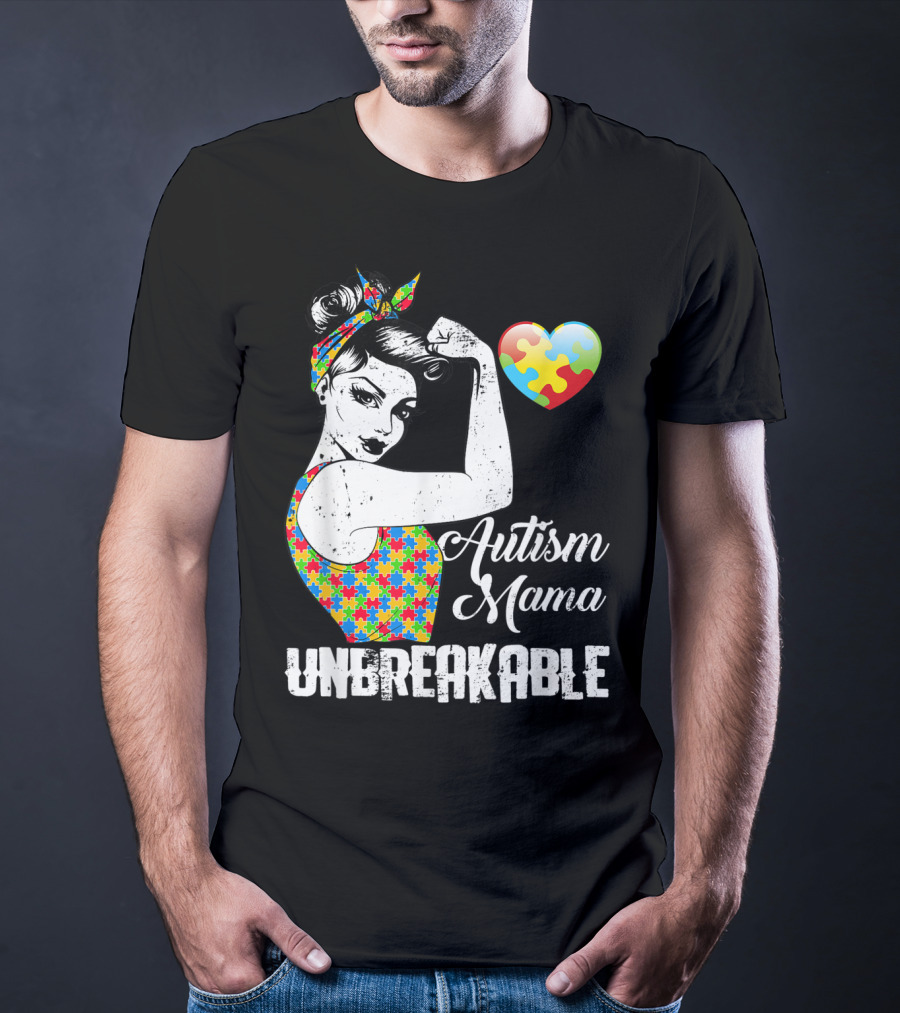 Autism Mama Unbreakable Love Puzzle Heart Awareness T-Shirt