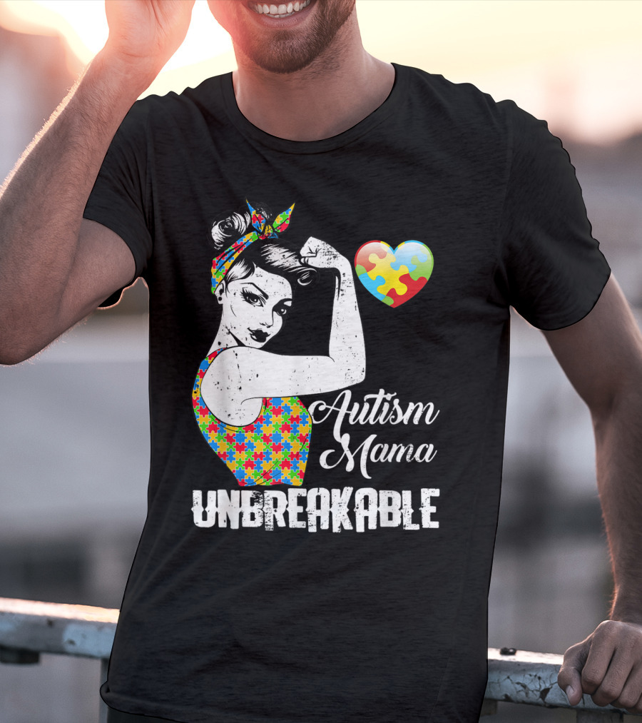 Autism Mama Unbreakable Love Puzzle Heart Awareness T-Shirt
