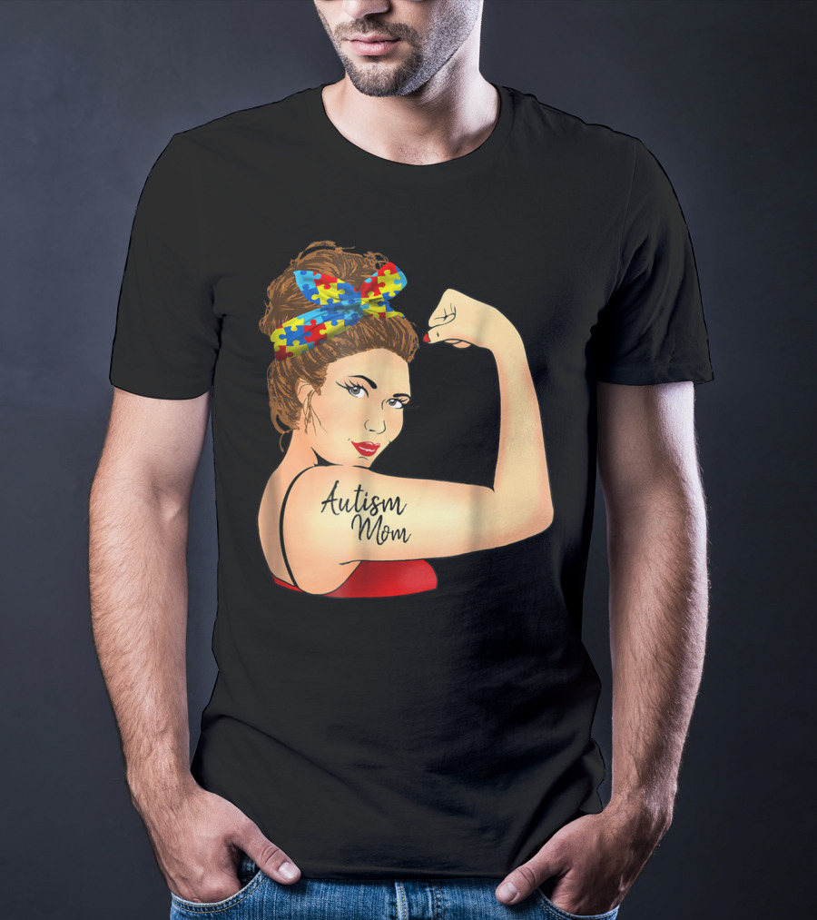 Autism Mom Unbreakable Rosie Awareness Puzzle Bow T-Shirt