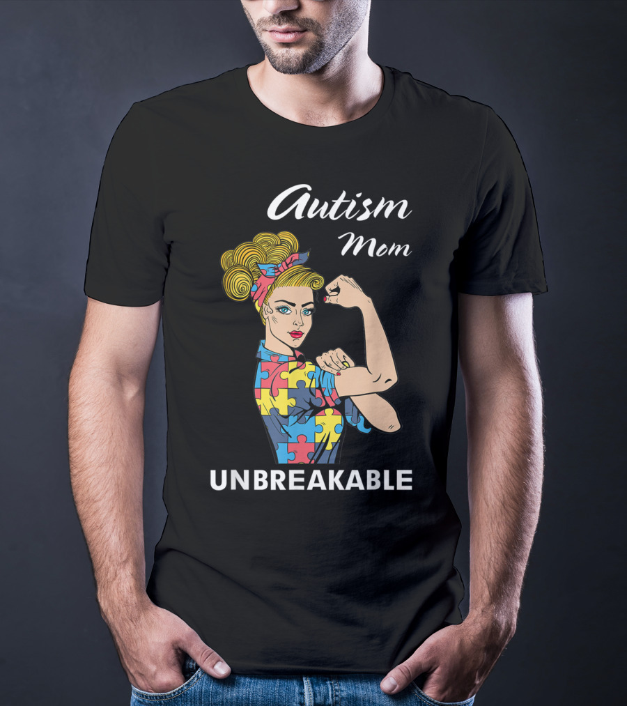 Autism Mom Unbreakable Puzzle Piece Strong Women Empowerment T-Shirt