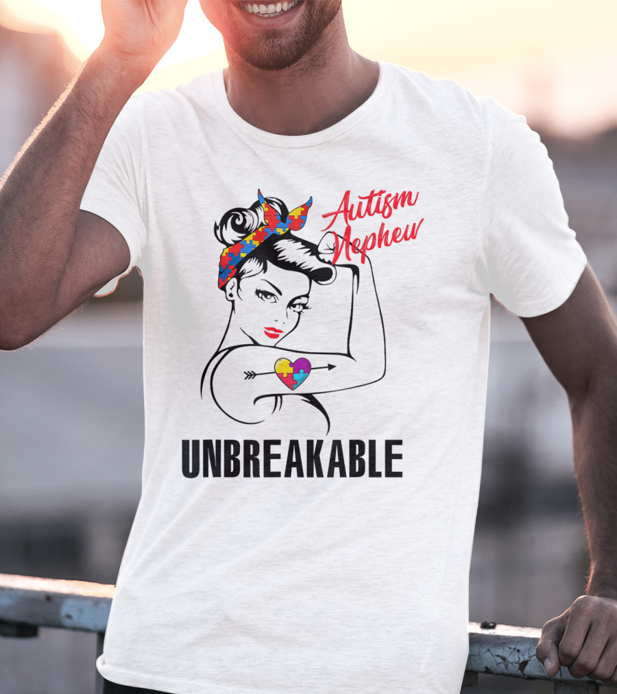 Autism Nephew Unbreakable Heart Puzzle Awareness T-Shirt