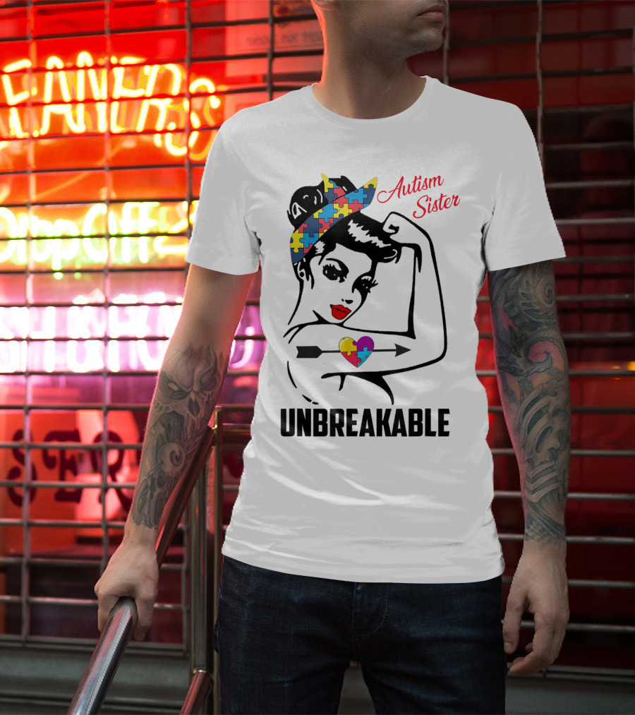 Autism Sister Unbreakable Heart Puzzle Support T-Shirt