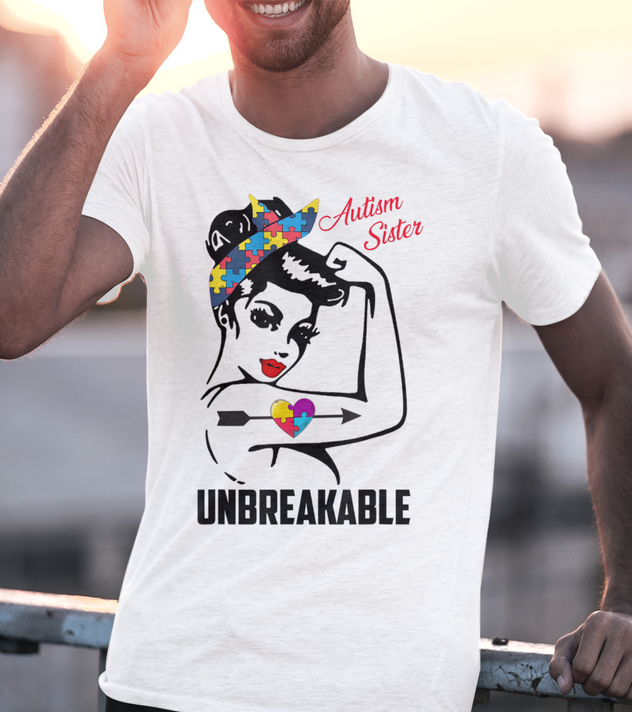 Autism Sister Unbreakable Heart Puzzle Support T-Shirt