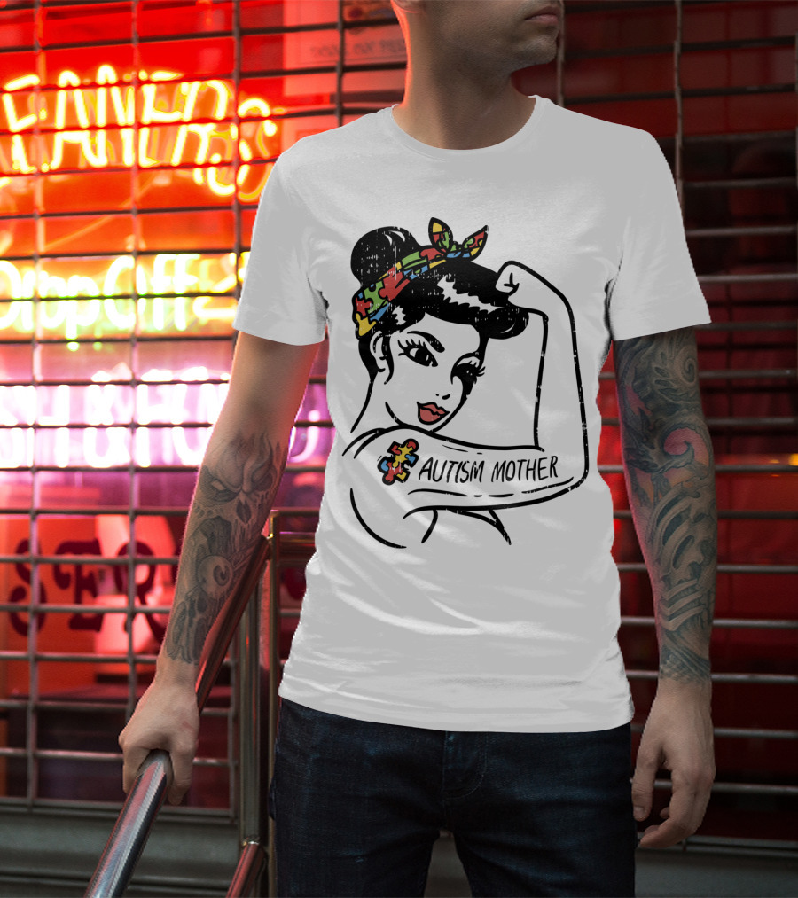 Autism Mother Unbreakable Puzzle Piece Bandana Rosie Riveter T-Shirt