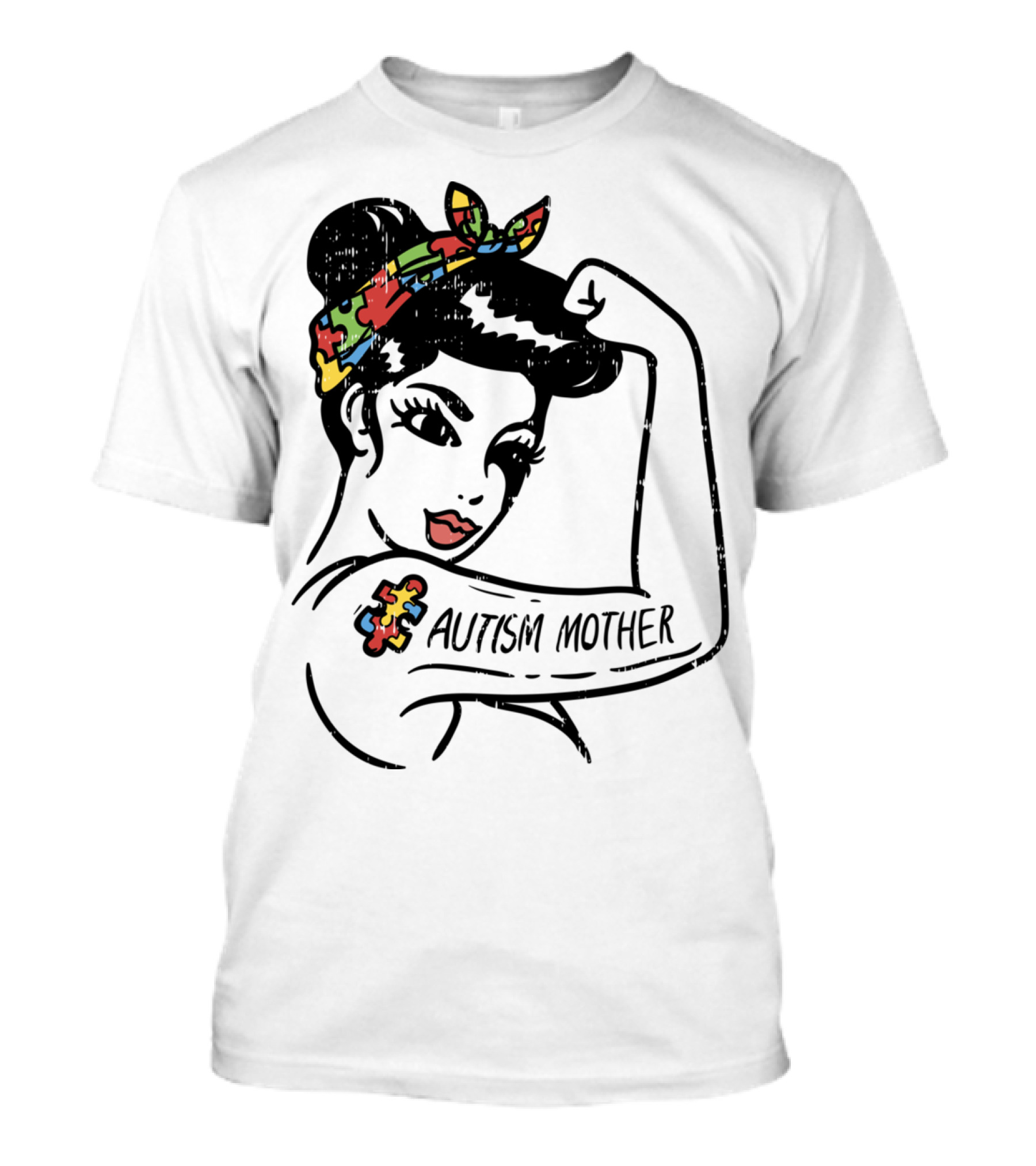 Autism Mother Unbreakable Mom With Puzzle Bandana And Tattoo T-Shirt