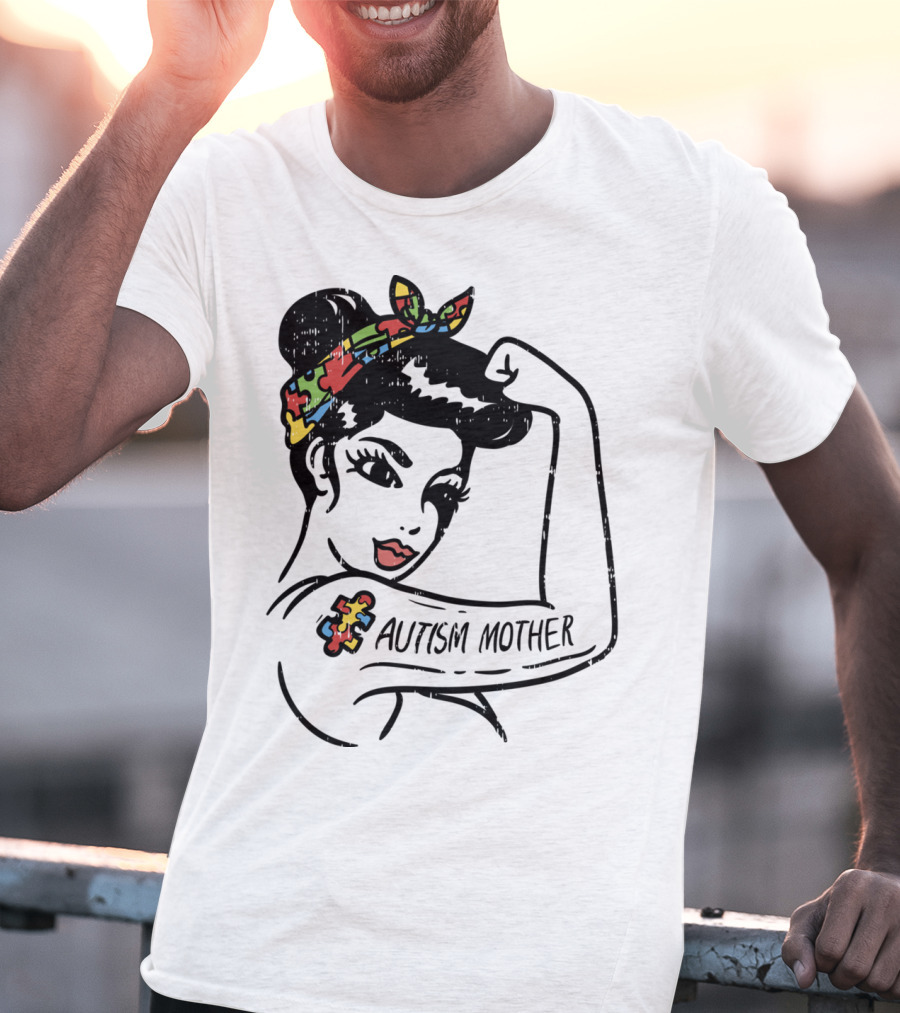 Autism Mother Unbreakable Mom With Puzzle Bandana And Tattoo T-Shirt