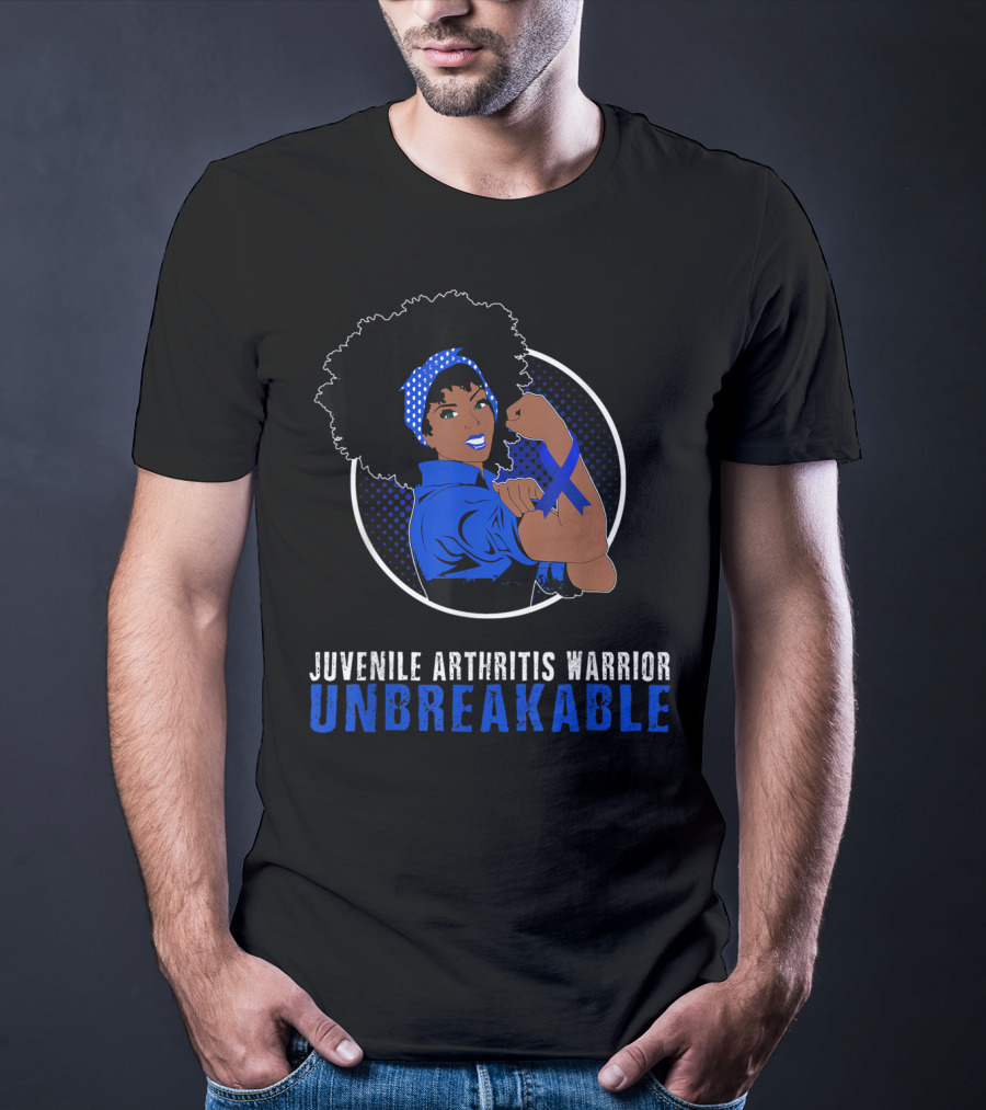 Juvenile Arthritis Warrior Unbreakable Black Girl With Blue Ribbon Empowerment T-Shirt
