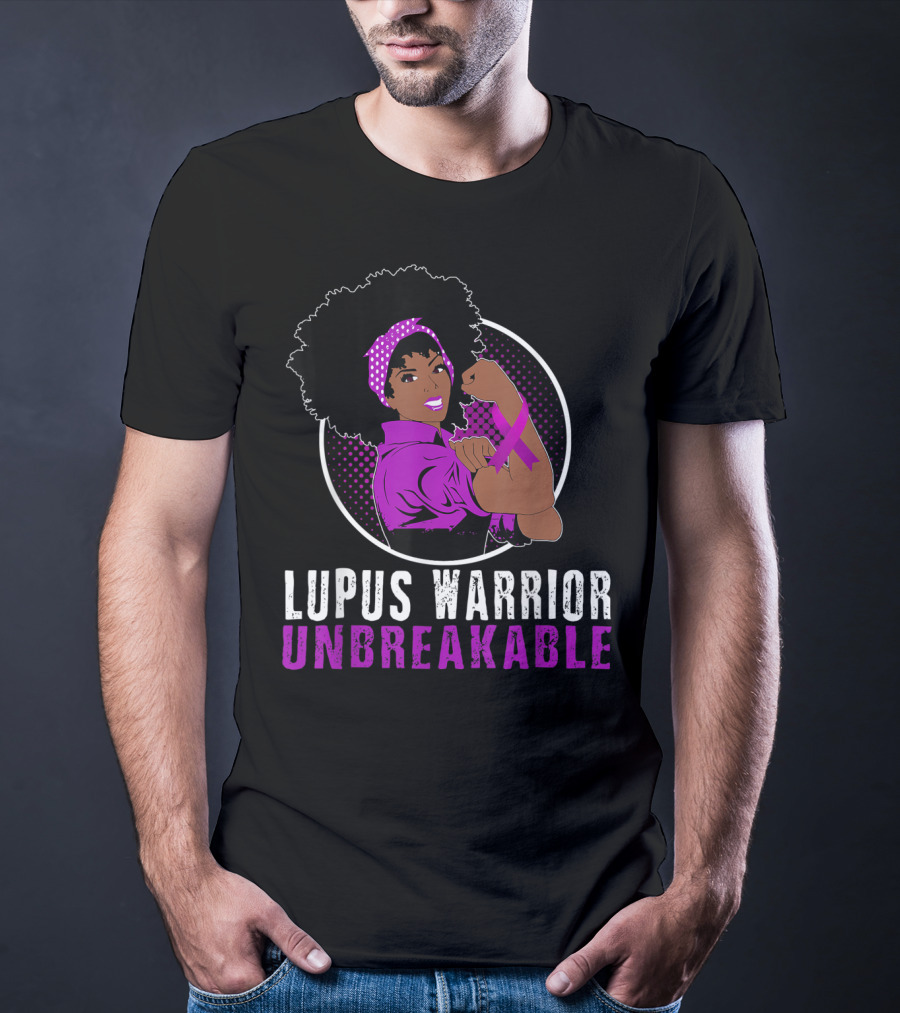 Unbreakable Lupus Warrior Black Girl With Afro And Purple T-Shirt