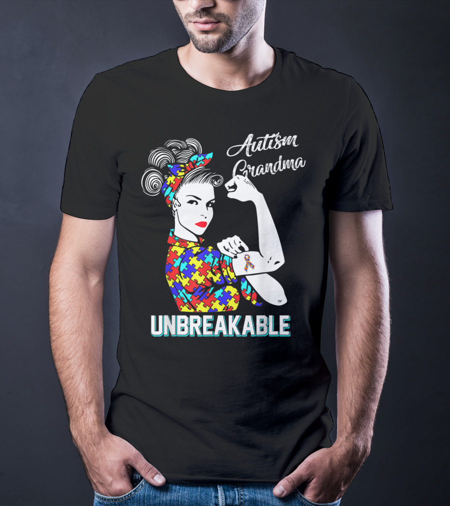 Autism Grandma Unbreakable Puzzle Pattern Awareness T-Shirt