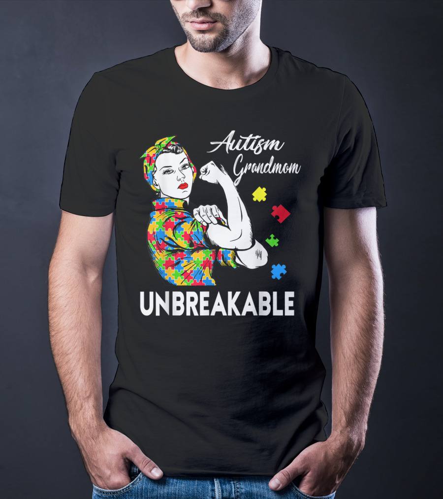 Unbreakable Autism Grandmom Autism Awareness Puzzle Pieces T-Shirt