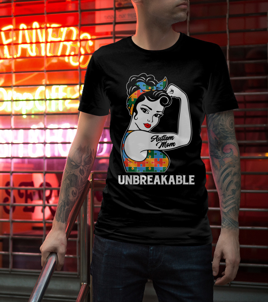 Unbreakable Autism Mom Puzzle Pattern Awareness Strong T-Shirt