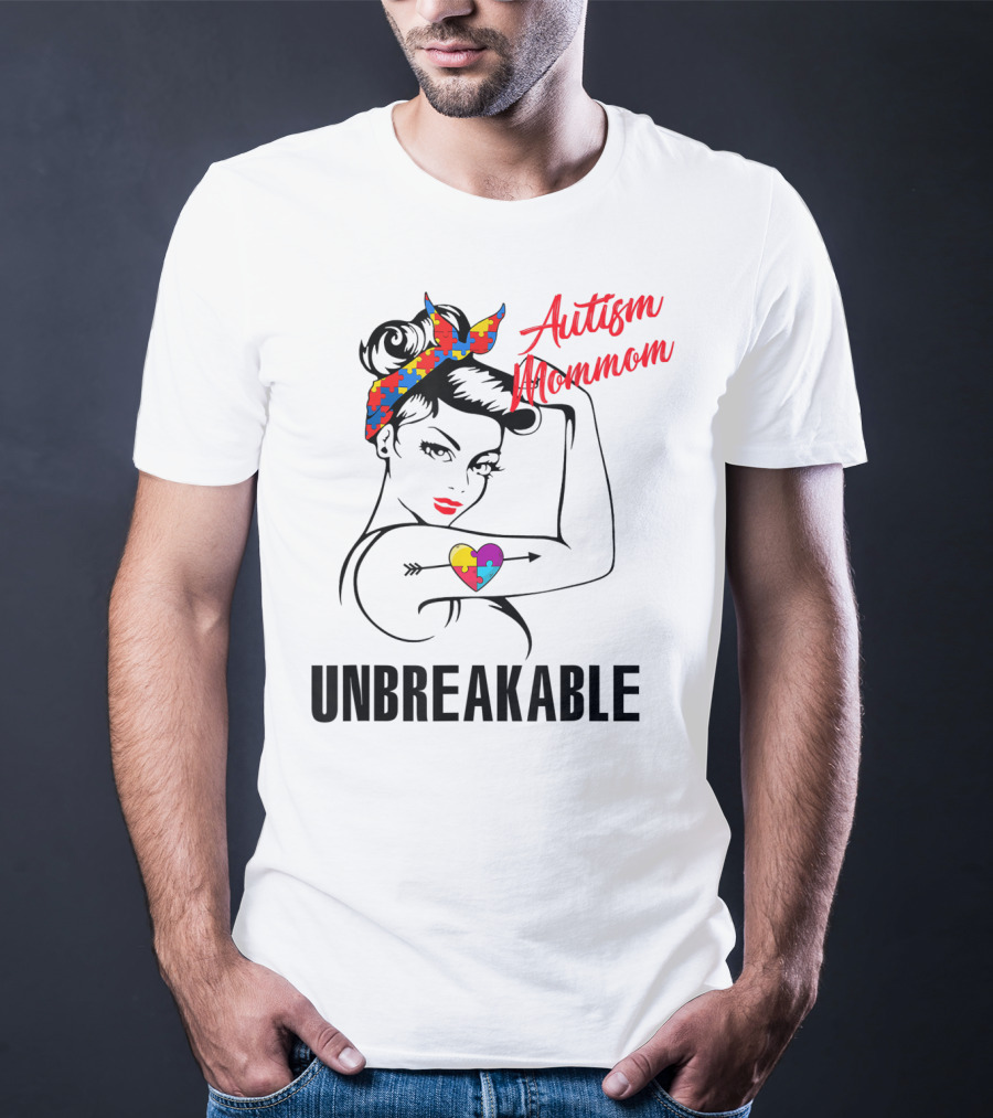 Autism Mommom Unbreakable Heart Puzzle Autism Awareness T-Shirt