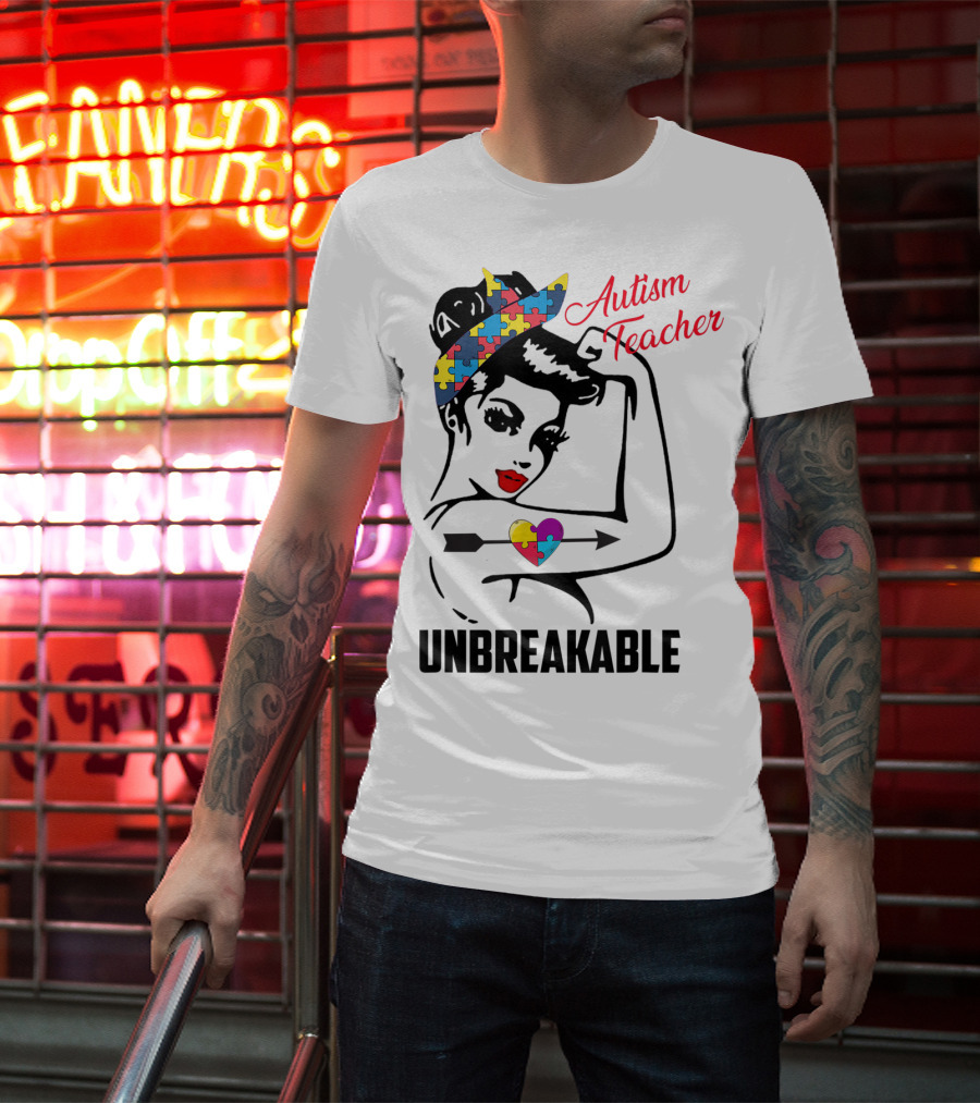 Autism Teacher Unbreakable Puzzle Heart Support Autism T-Shirt