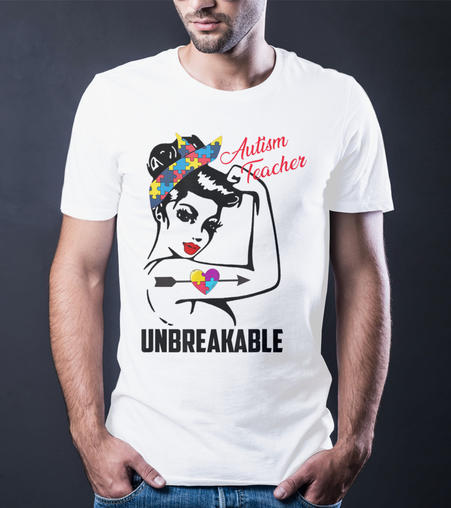 Autism Teacher Unbreakable Puzzle Heart Support Autism T-Shirt