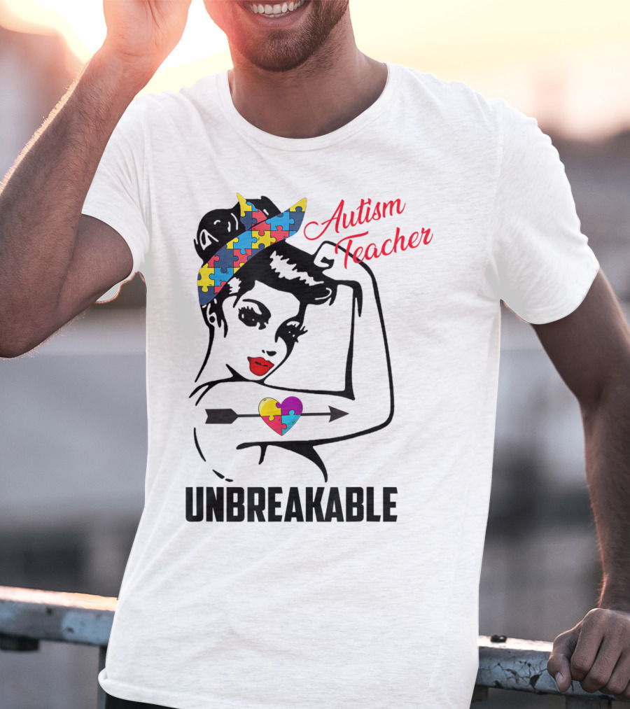 Autism Teacher Unbreakable Puzzle Heart Support Autism T-Shirt