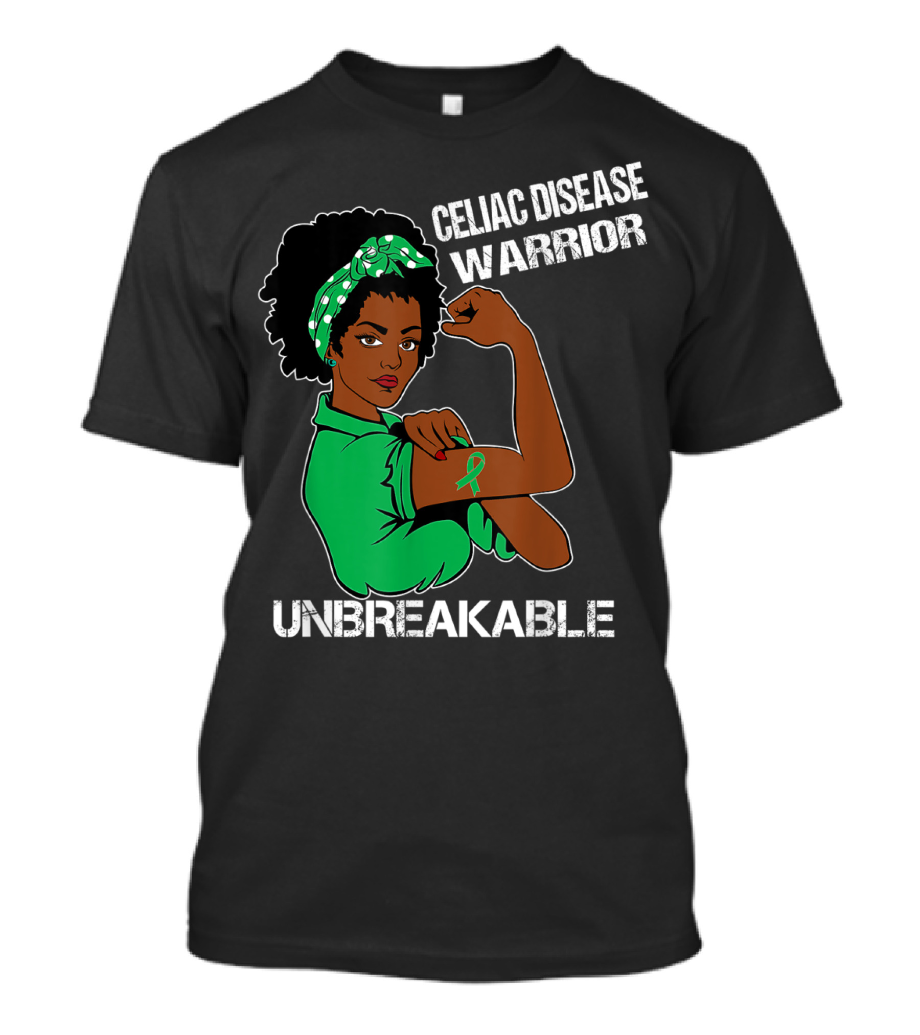 Celiac Disease Warrior Unbreakable With Empowering Arm Pose And Green Awareness T-Shirt