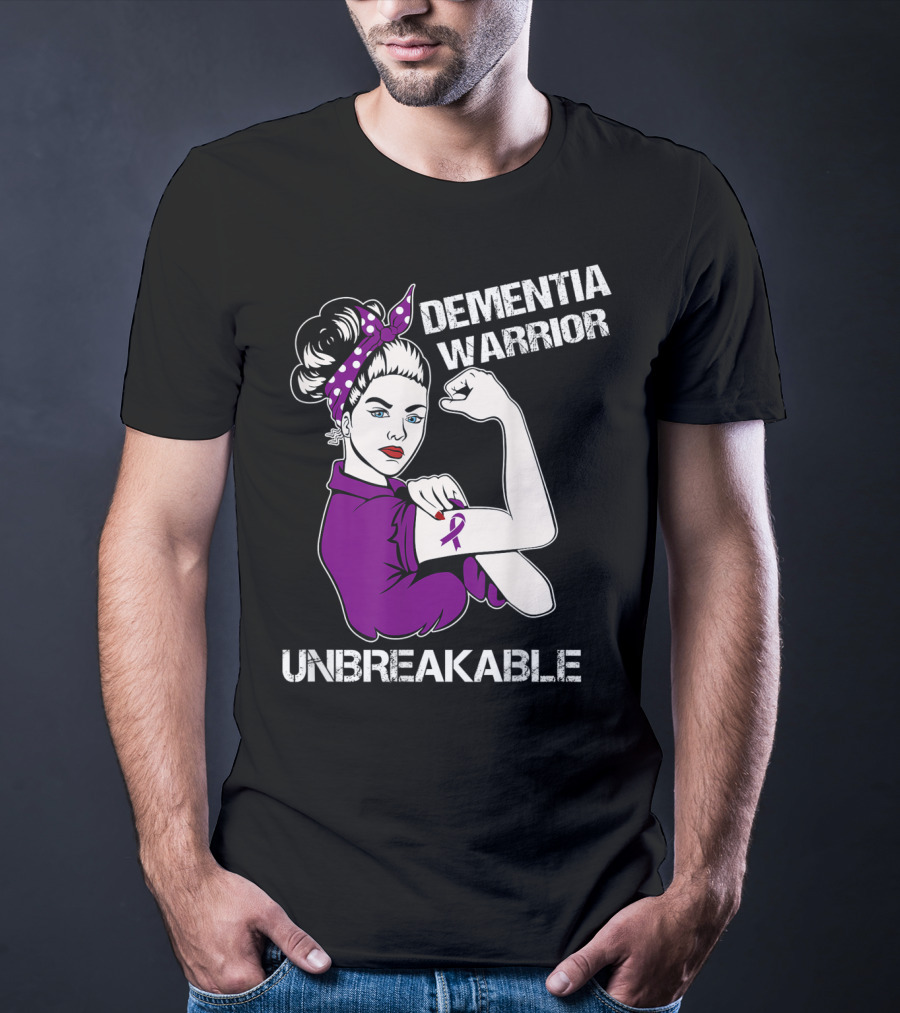 Dementia Warrior Unbreakable Purple Ribbon Rosie The Riveter T-Shirt