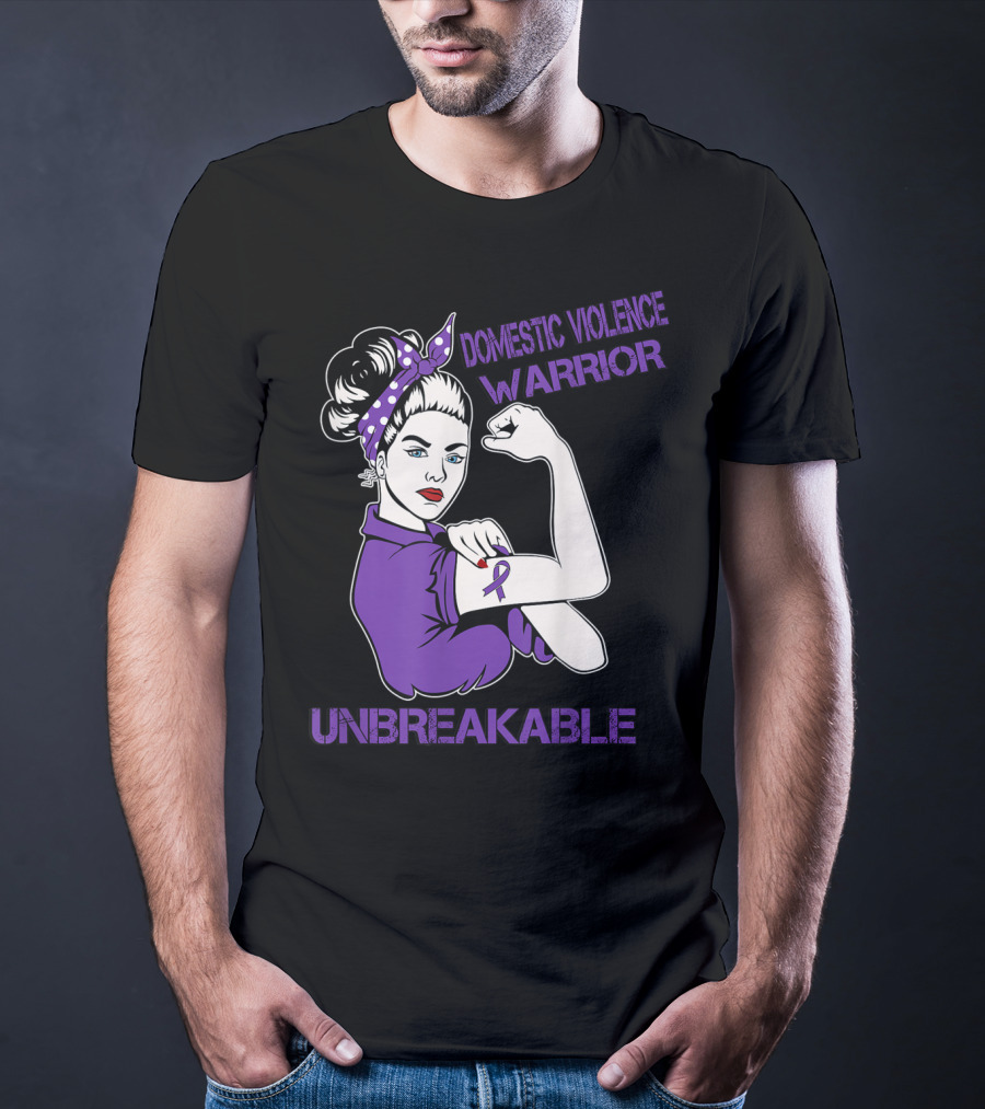 Domestic Violence Warrior Unbreakable Purple Ribbon Empowerment T-Shirt