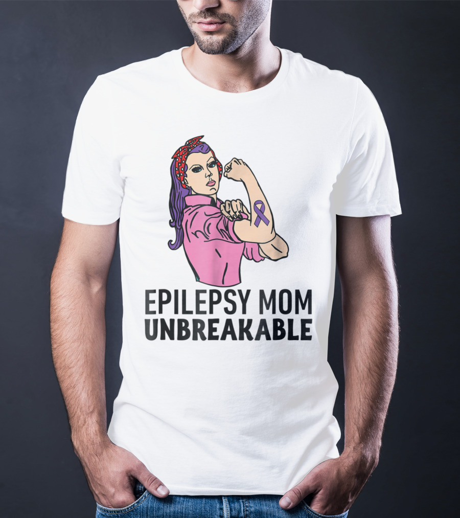 Epilepsy Mom Unbreakable Women Mother Purple Ribbon Empowerment T-Shirt