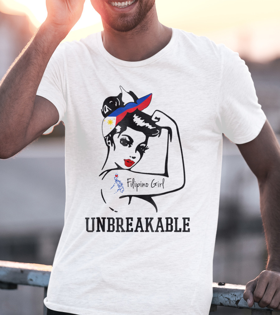 Filipino Girl Unbreakable Rosie The Riveter Style With Philippine Flag Elements T-Shirt