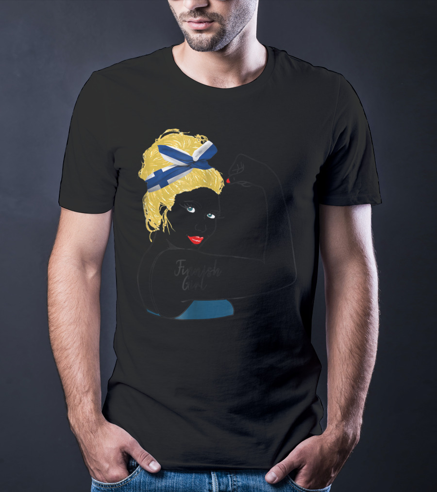 Finnish Girl Unbreakable Rosie The Riveter Style With Flag Headscarf T-Shirt