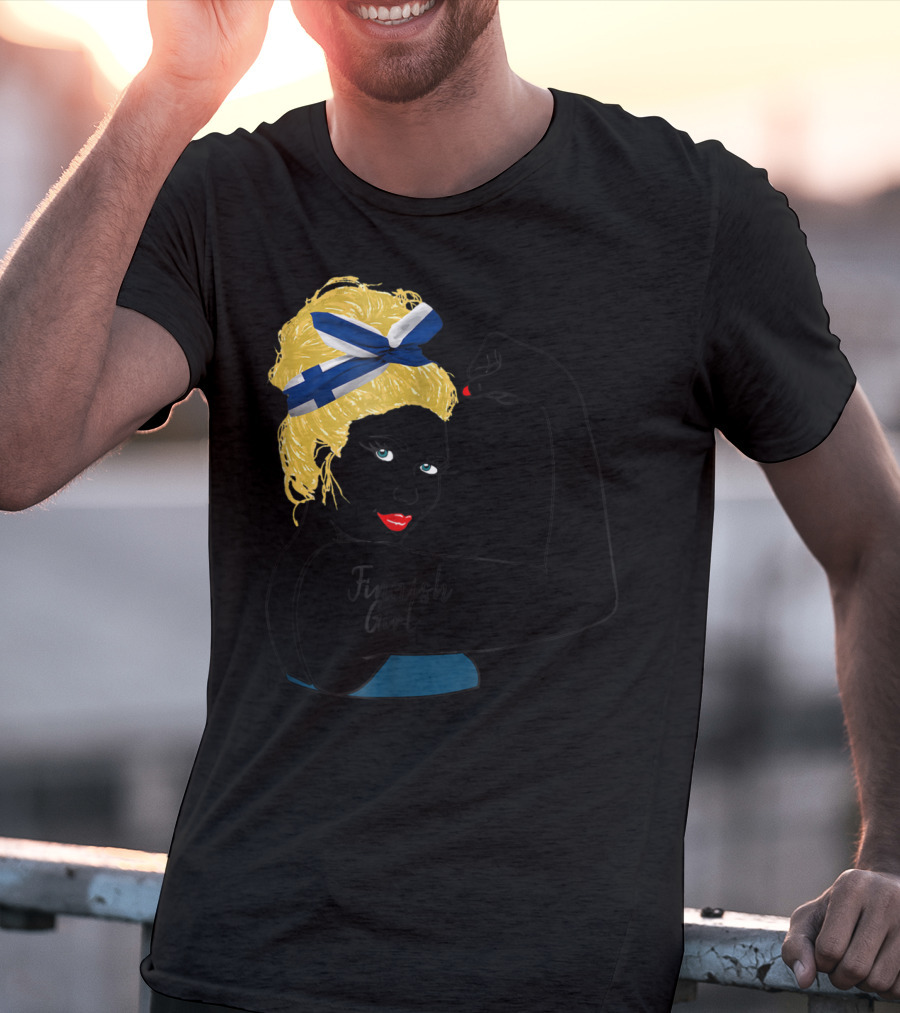 Finnish Girl Unbreakable Rosie The Riveter Style With Flag Headscarf T-Shirt