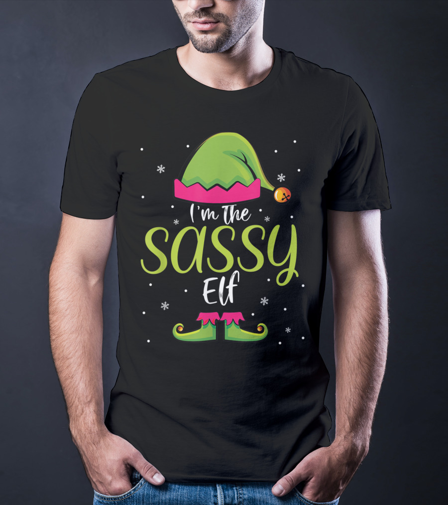 I'm The Sassy Elf Christmas Hat And Shoes Snowflakes T-Shirt