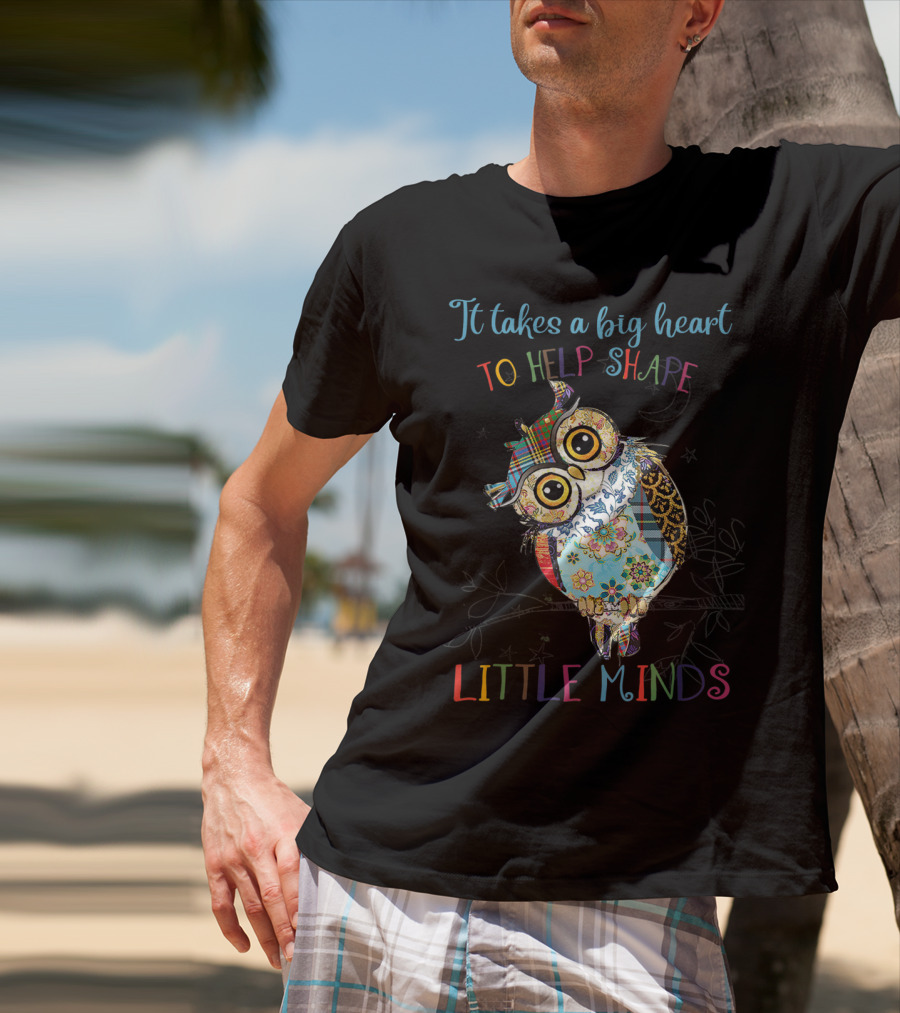 It Takes A Big Heart To Help Shape Little Minds Owl Patchwork T-Shirt