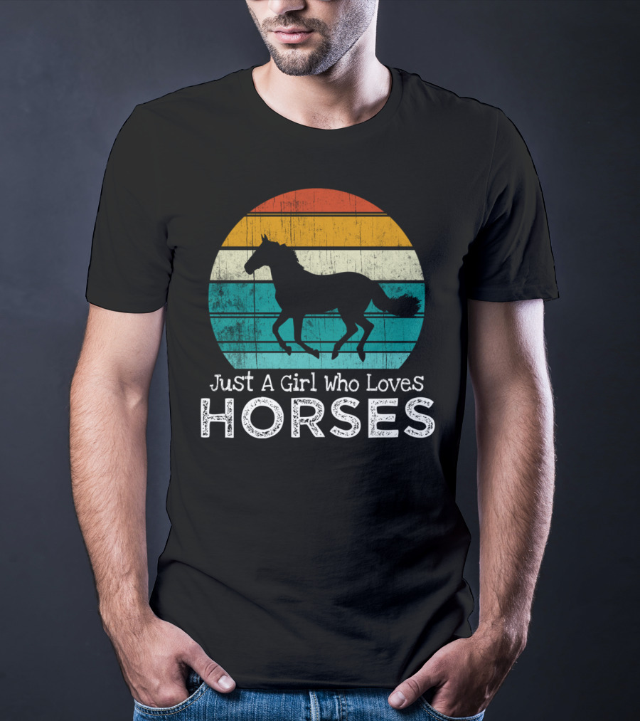 Just A Girl Who Loves Horses Retro Sunset Horse Girls T-Shirt