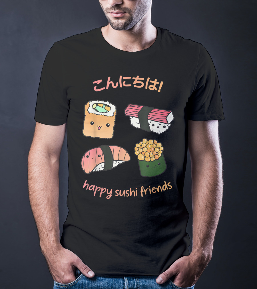 Kawaii Japanese Sushi Happy Sushi Friends T-Shirt