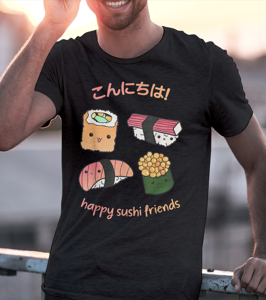 Kawaii Japanese Sushi Happy Sushi Friends T-Shirt