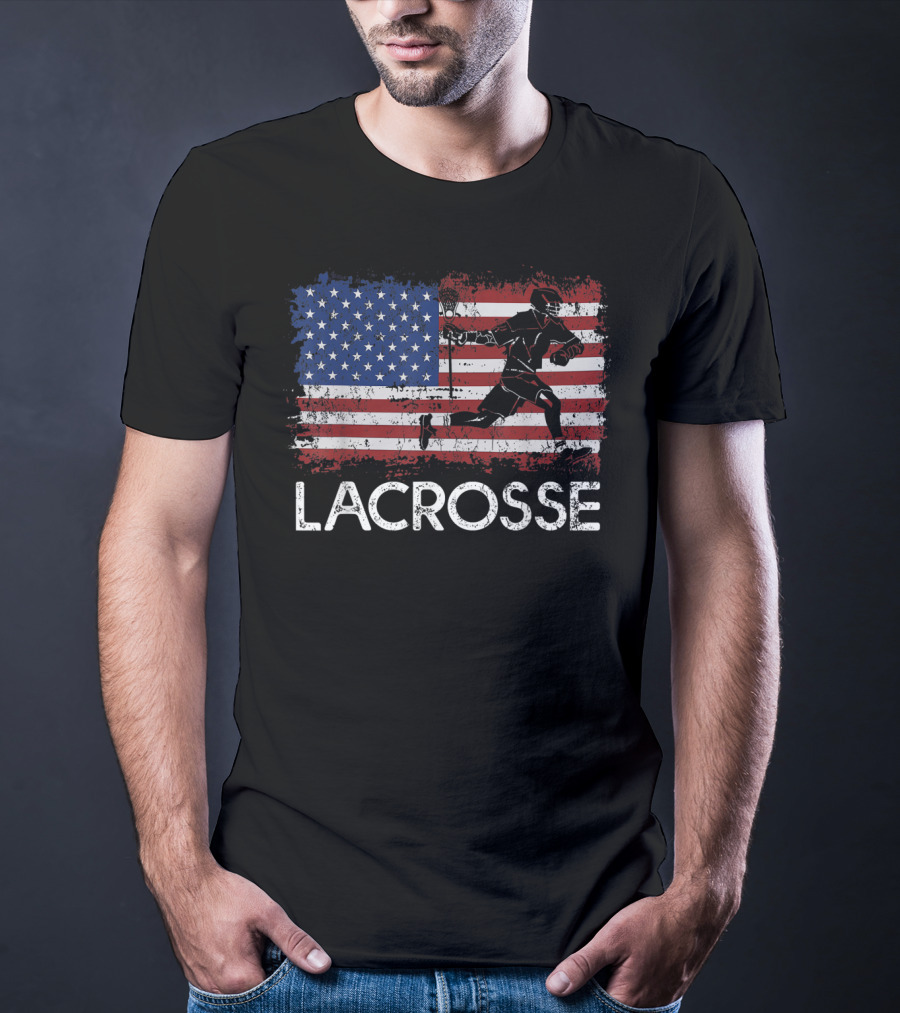 Lacrosse American Flag Fourth Of July Stars And Stripes Player T-Shirt