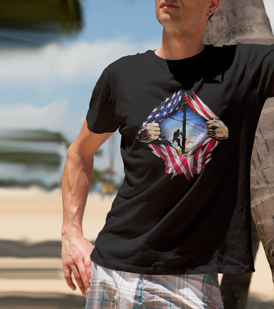 American Flag Lineman USA Patriotic Power Worker T-Shirt